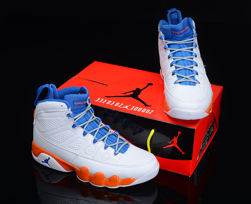 Popular Air Jordan 9 Reissue White Blue Orange Shoes - Click Image to Close