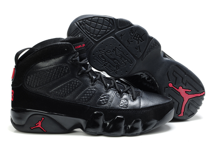 Authentic Air Jordan 9 Suede Dark Black Red Shoes - Click Image to Close