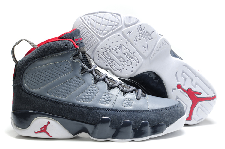 Authentic Air Jordan 9 Suede Grey White Red Shoes - Click Image to Close