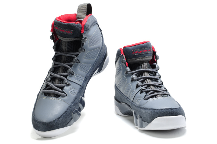 Authentic Air Jordan 9 Suede Grey White Red Shoes - Click Image to Close