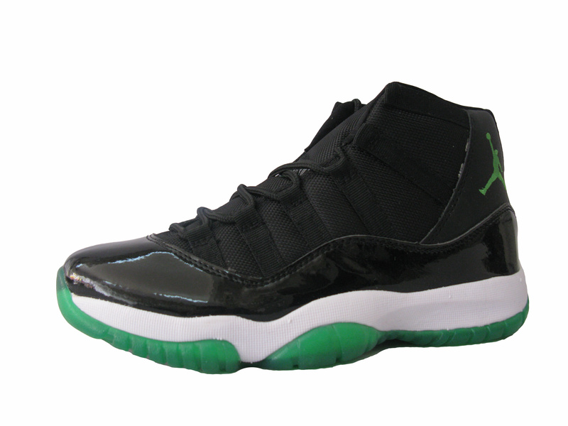 New Air Jordan Retro 11 Black White Green Shoes - Click Image to Close