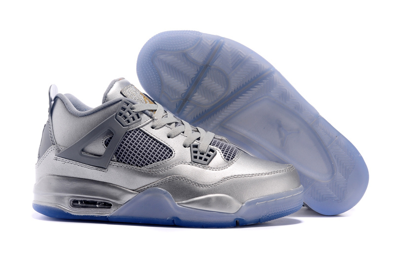 2015 Air Jordan 4 All Silver Blue Sole Shoes - Click Image to Close