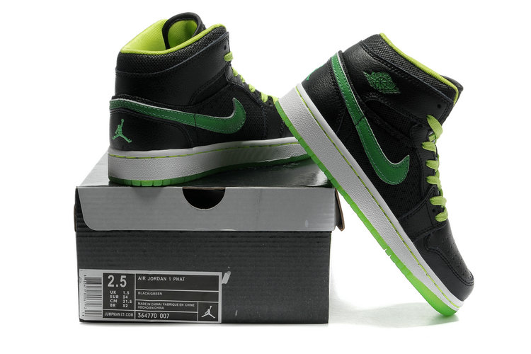 2012 Air Jordan 1 Transparent Durable Sole Black Green Shoes