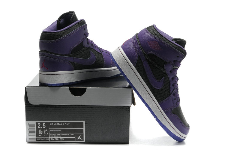 2012 Air Jordan 1 Transparent Durable Sole Black Purple Shoes - Click Image to Close