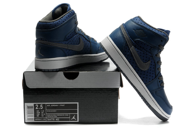 2012 Air Jordan 1 Transparent Durable Sole Deep Blue Grey Shoes