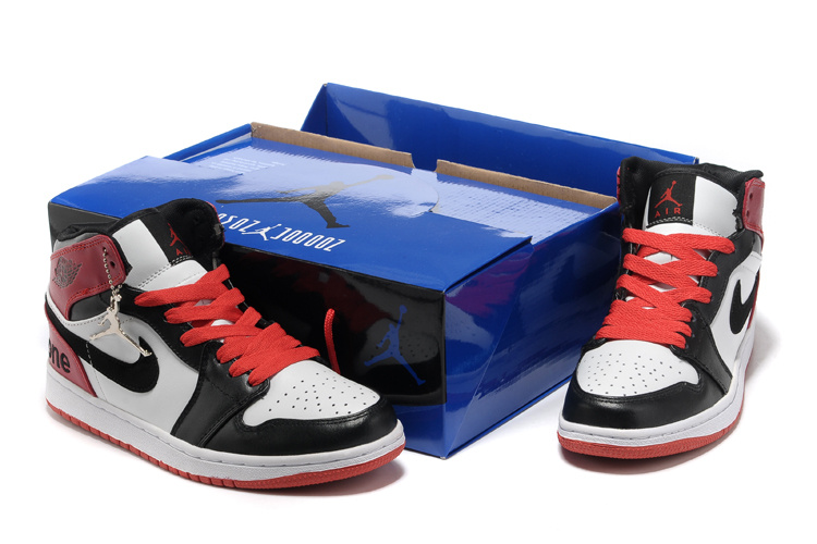 Hardcover Air Jordan 1 White Black Red Shoes - Click Image to Close