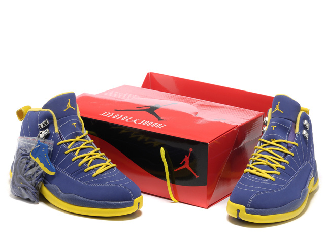 Hardcover Air Jordan 12 Blue Yellow Shoes