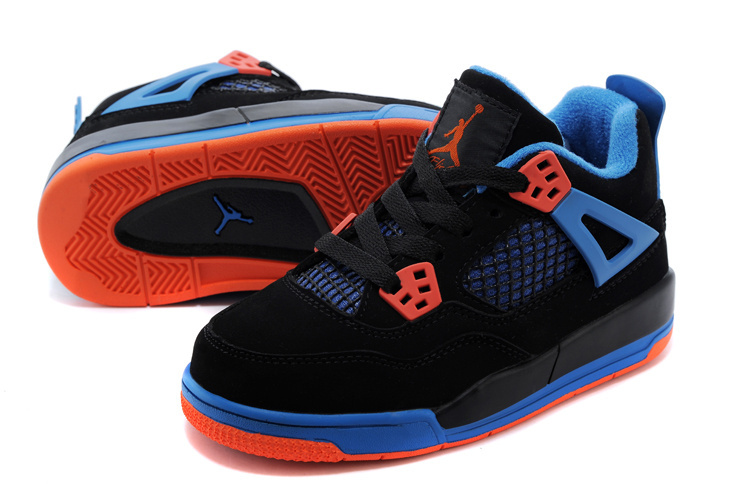 2015 Kids Air Jordan 4 Black Blue Orange