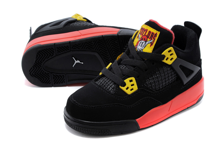 2015 Kids Air Jordan 4 Black Yellow Red - Click Image to Close