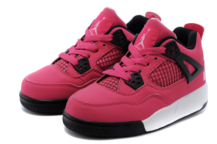 2015 Kids Air Jordan 4 Pink Black White - Click Image to Close