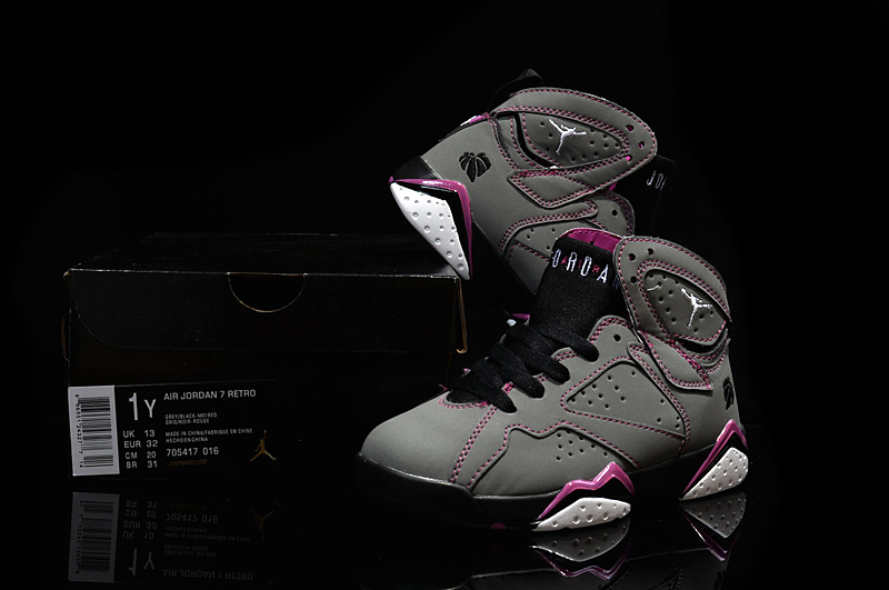 New Air Jordan 7 Retro Grey Purple Black For Kids