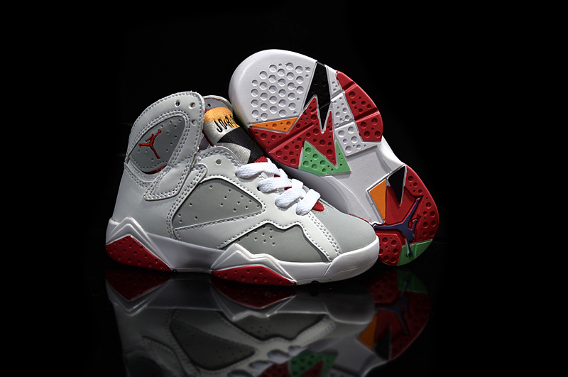 New Air Jordan 7 Retro White Grey Red For Kids