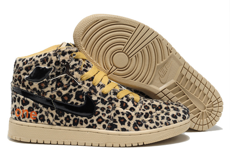 2013 Air Jordan 1 Leopard Leather Yellow Shoes