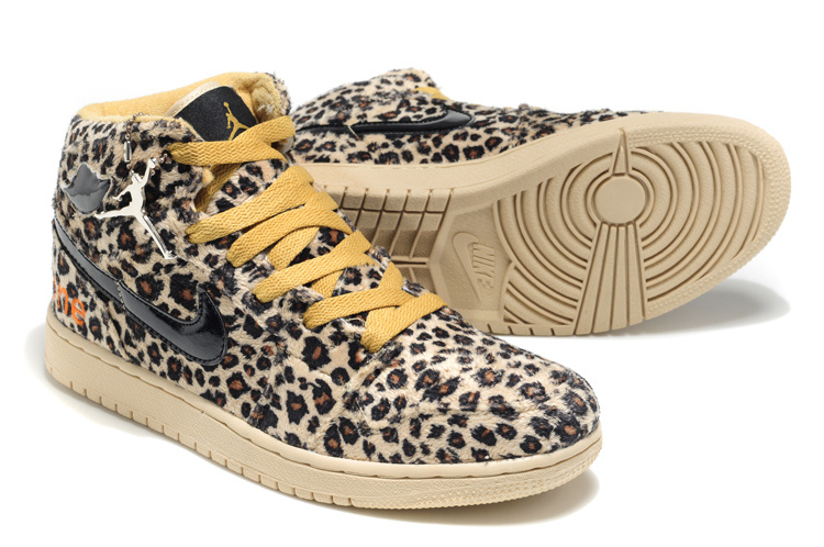 2013 Air Jordan 1 Leopard Leather Yellow Shoes
