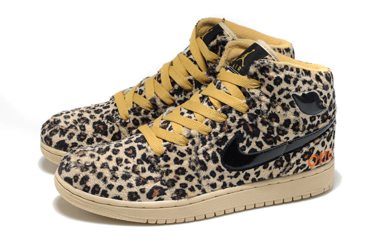 2013 Air Jordan 1 Leopard Leather Yellow Shoes