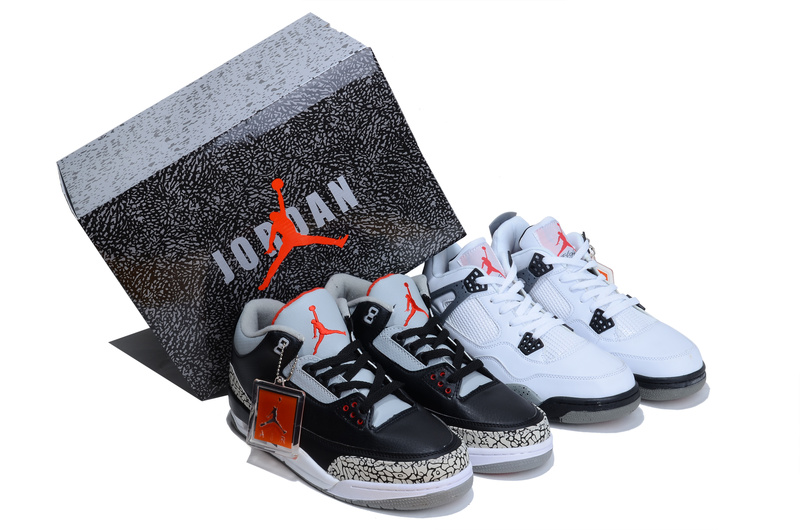 2013 Limited Combine Black Grey Air Jordan 3 And White Grey Jordan 4 Shoes - Click Image to Close