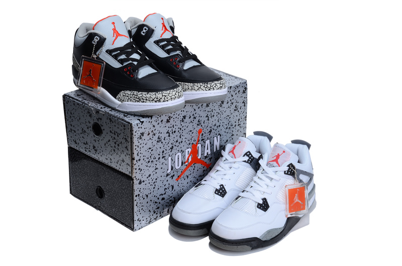 2013 Limited Combine Black Grey Air Jordan 3 And White Grey Jordan 4 Shoes - Click Image to Close