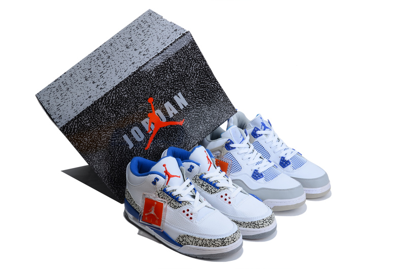 2013 Limited Combine White Blue Air Jordan 3&4 Shoes