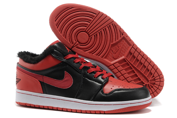 Comfortable Low Air Jordan 1 Wool Black Red White Shoes