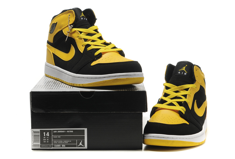 Popular Air Jordan Retro 1 Blac Yellow Shoes - Click Image to Close