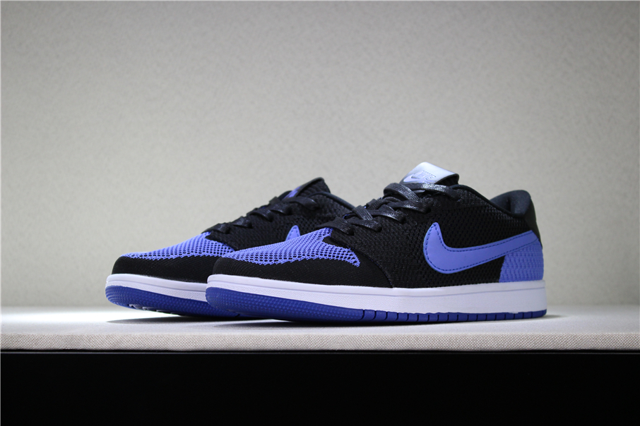 New Air Jordan 1 Low Flyknit Royal Black Game Royal White - Click Image to Close