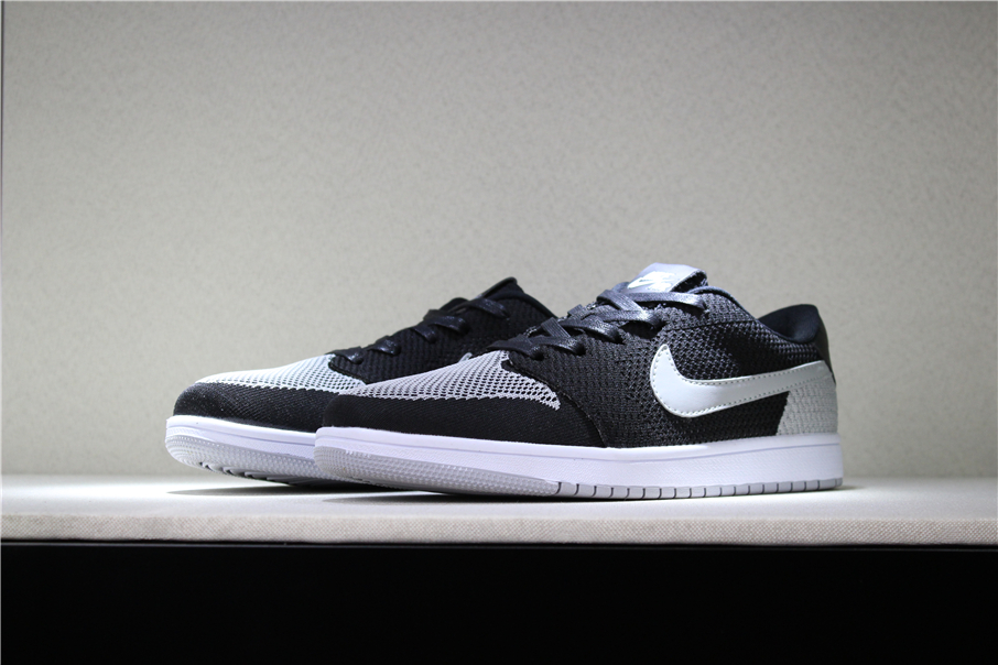 New Air Jordan 1 Low Flyknit Shadow Black Wolf Grey White