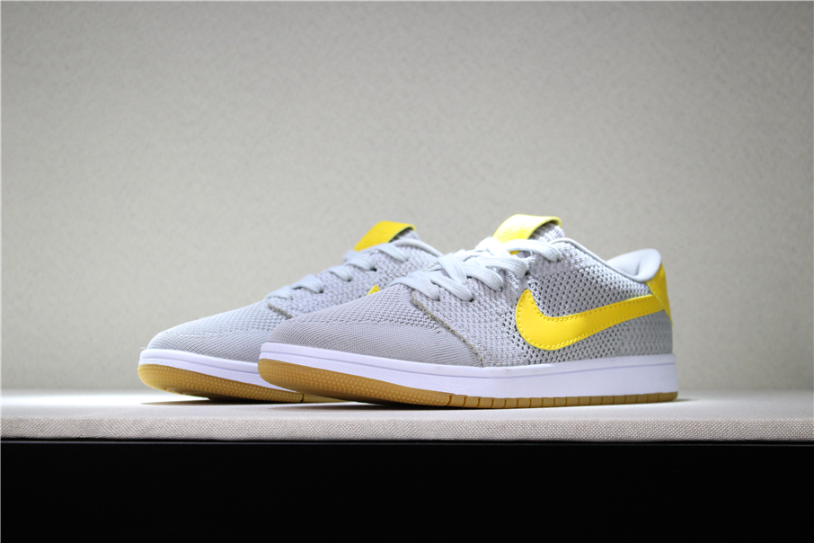 New Air Jordan 1 Low Flyknit Wolf Grey Yellow Gum - Click Image to Close