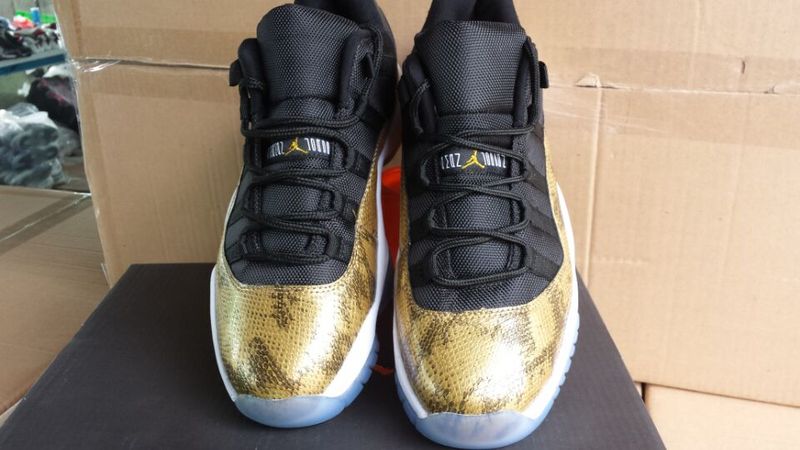 2015 Air Jordan 11 Shoes Black Gold Snake Line