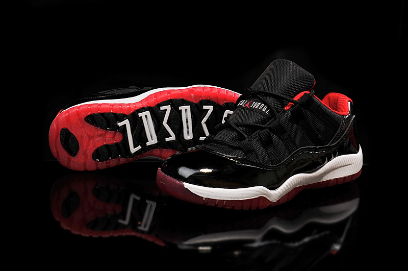 2015 Air Jordan 11 Low Shoes Black Red For Kids