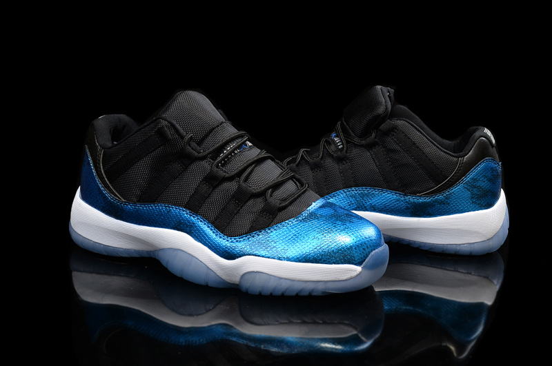 2015 Air Jordan 11 Low Black Shine Blue Shoes - Click Image to Close