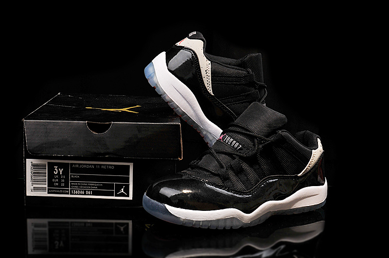 2015 Air Jordan 11 Low Shoes Black White For Kids