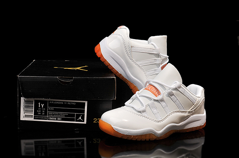 2015 Air Jordan 11 Low Shoes Cirtus White Orange For Kids