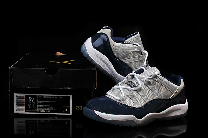 2015 Air Jordan 11 Low Shoes Grey Blue For Kids