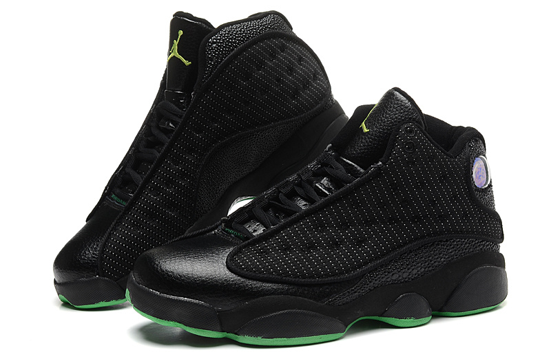 2015 Air Jordan 13 All Black Green Sole Mesh Vamp