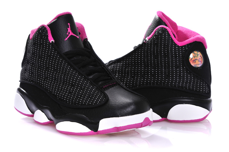 2015 New Jordan 13 All Black White Pink For Kids