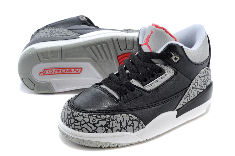 2015 New Jordan 3 Black Grey Cement For Kids - Click Image to Close