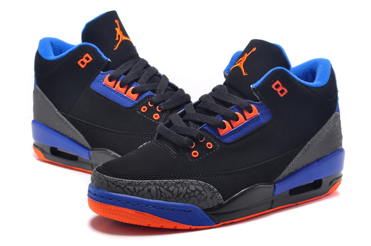 2015 New Jordan 3 Black Orange Blue For Women