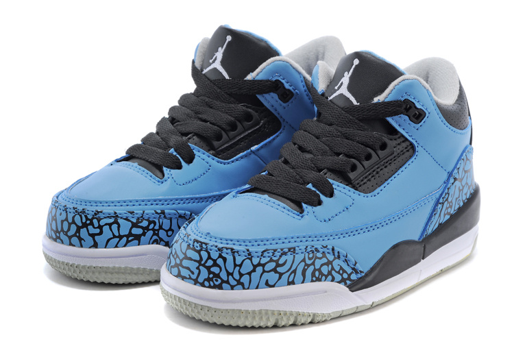 2015 New Jordan 3 Blue Black White For Kids - Click Image to Close