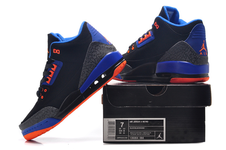 2015 New Jordan 3 Black Blue Orange For Women - Click Image to Close