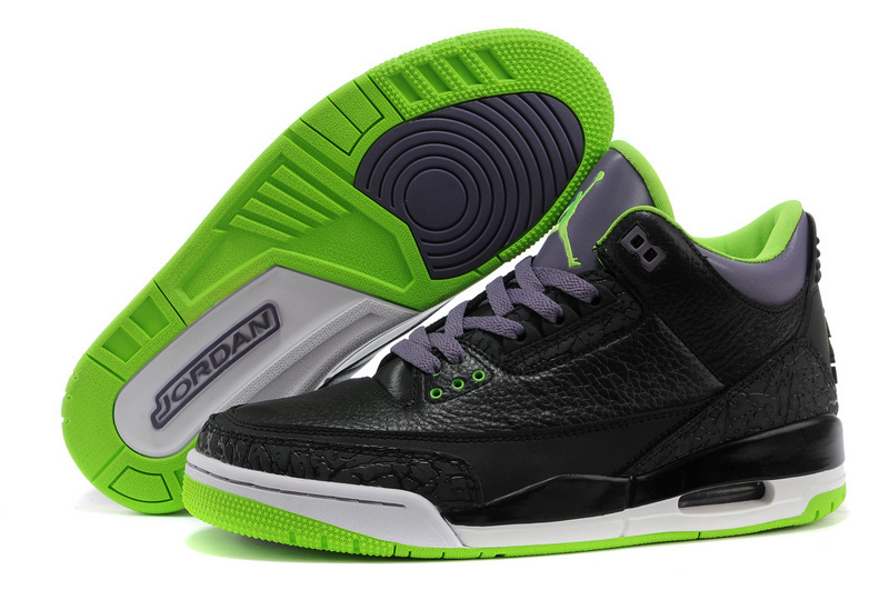 2015 Air Jordan 3 Retro Black Purple Green Shoes