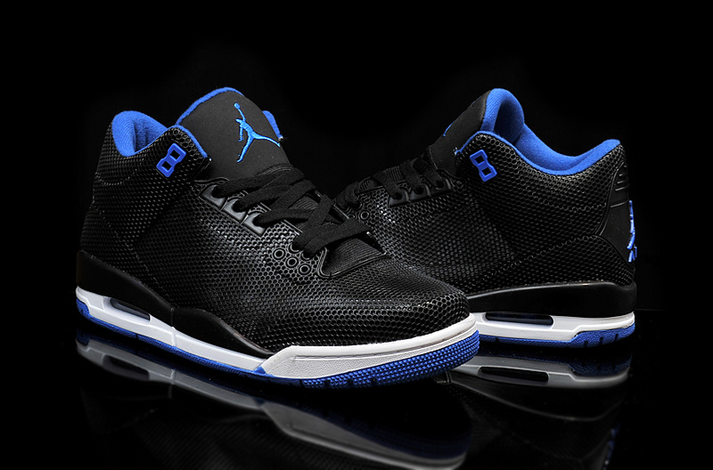 2015 Air Jordan 3 Retro PVC Black Blue White Shoes