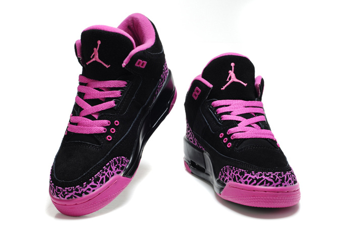 2015 New Jordan 3 Suede Black Pink Cement Shoes For Women - Click Image to Close