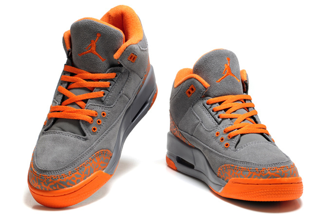 2015 New Jordan 3 Suede Grey Orange Cement For Women