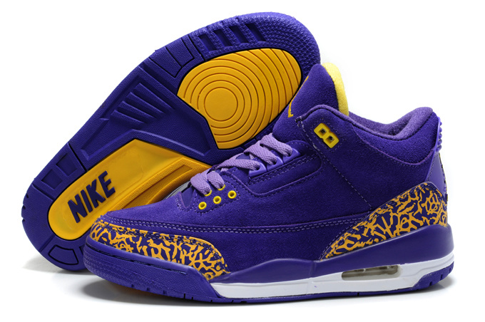 2015 New Jordan 3 Suede Purple Yellow Cement For Women