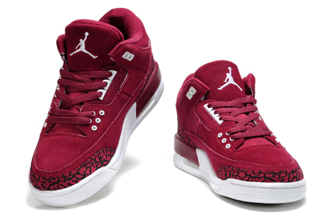 2015 New Jordan 3 Suede Wine Red Black Cemen For Women