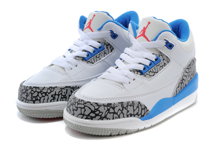 2015 New Jordan 3 White Grey Cement Baby Blue For Kids