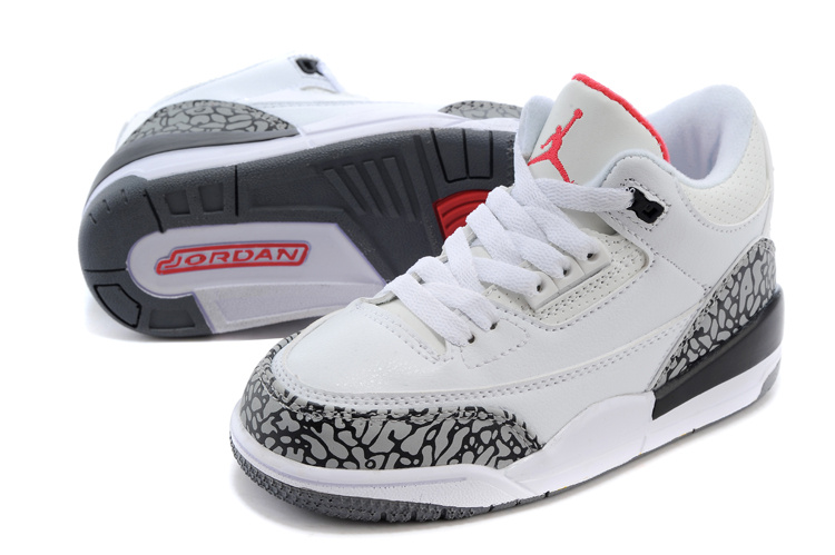 2015 New Jordan 3 White Grey Cement Black For Kids - Click Image to Close