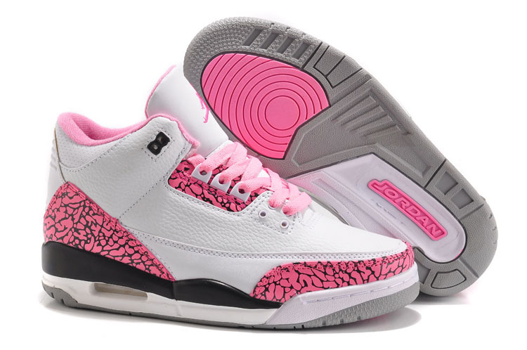 2015 New Jordan 3 White Pink Cement Black For Women