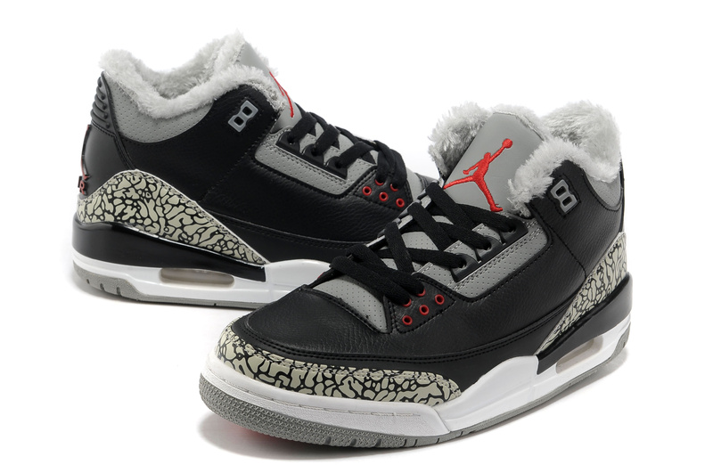 Air Jordan 3 Black Grey Cement Wool Shoes