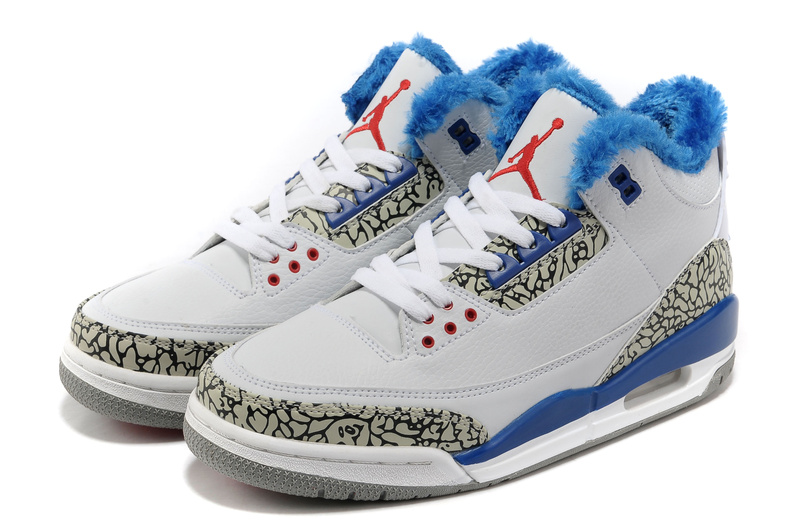 Air Jordan 3 White Blue Grey Cement Wool Shoes